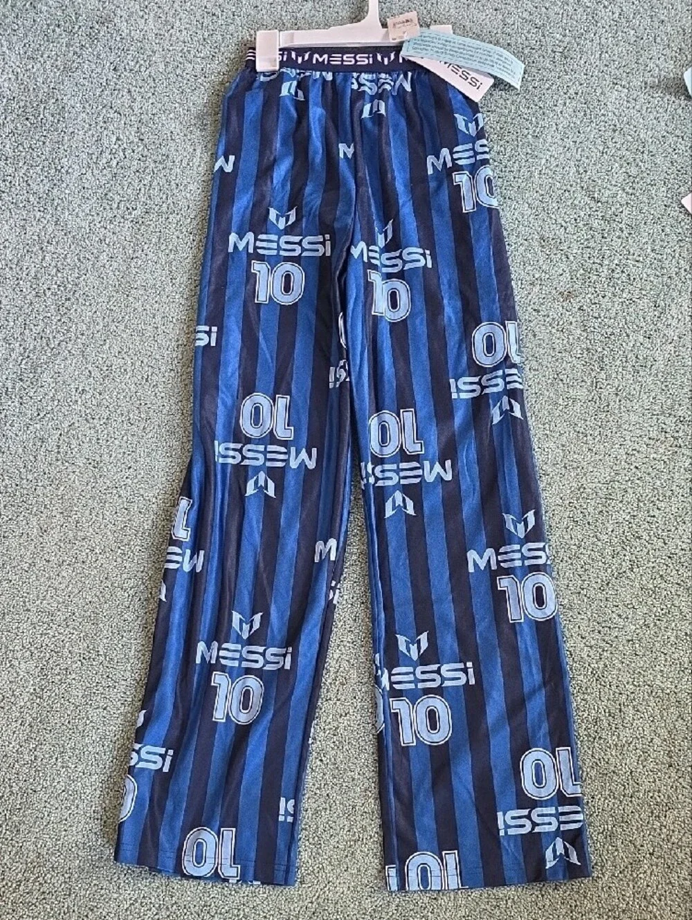 Messi Boys XL(16/18) Sleep Pants, NWT, Blue & Black Striped, 2 Pants.